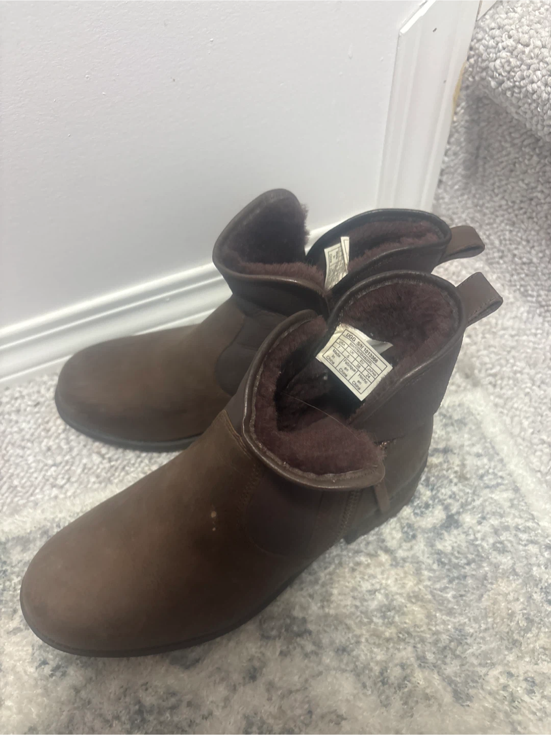 UGG Brown Leather Ankle Boots, Women's Size 8