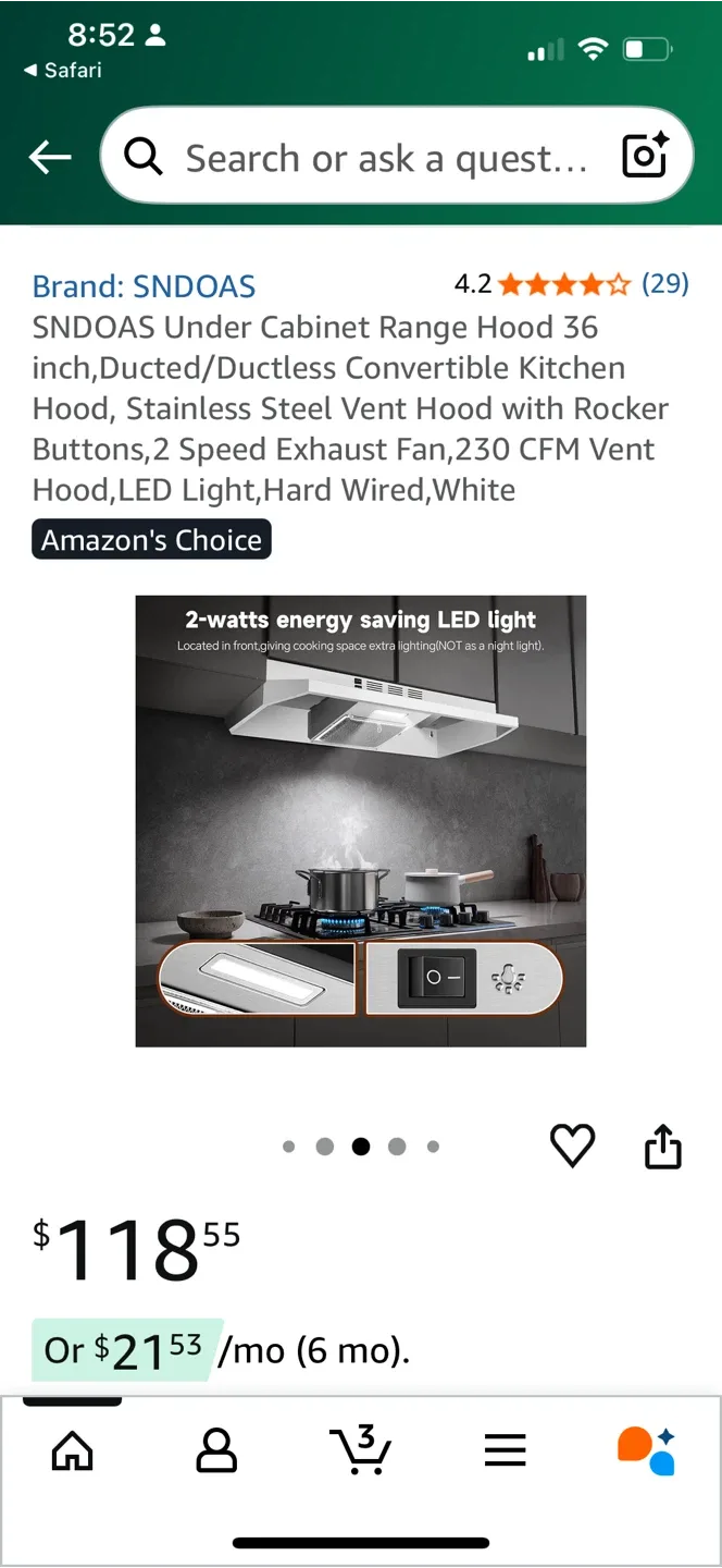 SNDOAS Under Cabinet Range Hood 36 inch image indicator(2)