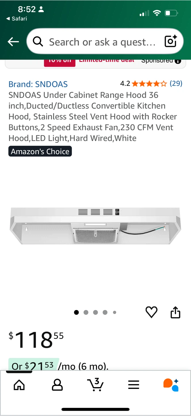 SNDOAS Under Cabinet Range Hood 36 inch