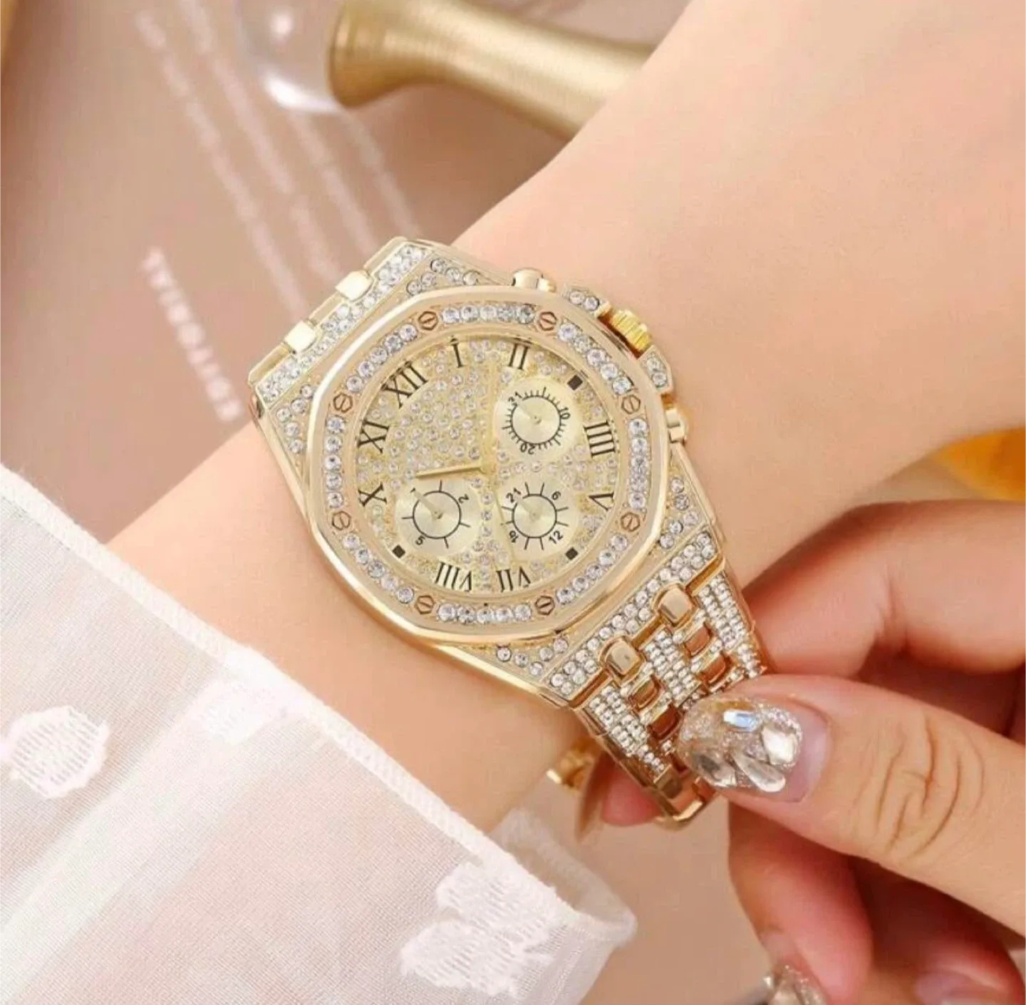 Gold-Tone Rhinestone Wristwatch