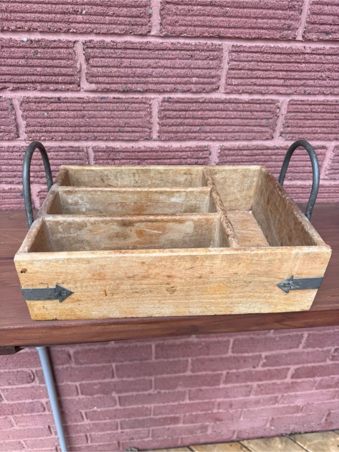 Wooden Organizer Tray with Metal Handles