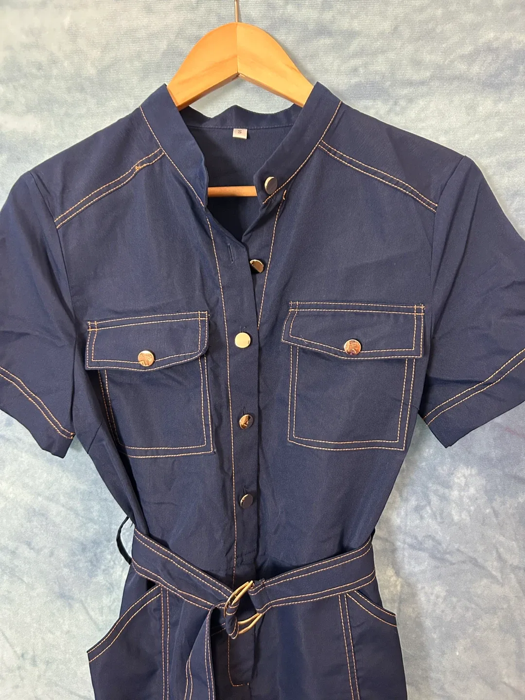 Navy Blue Jumpsuit with Belt thumbnail