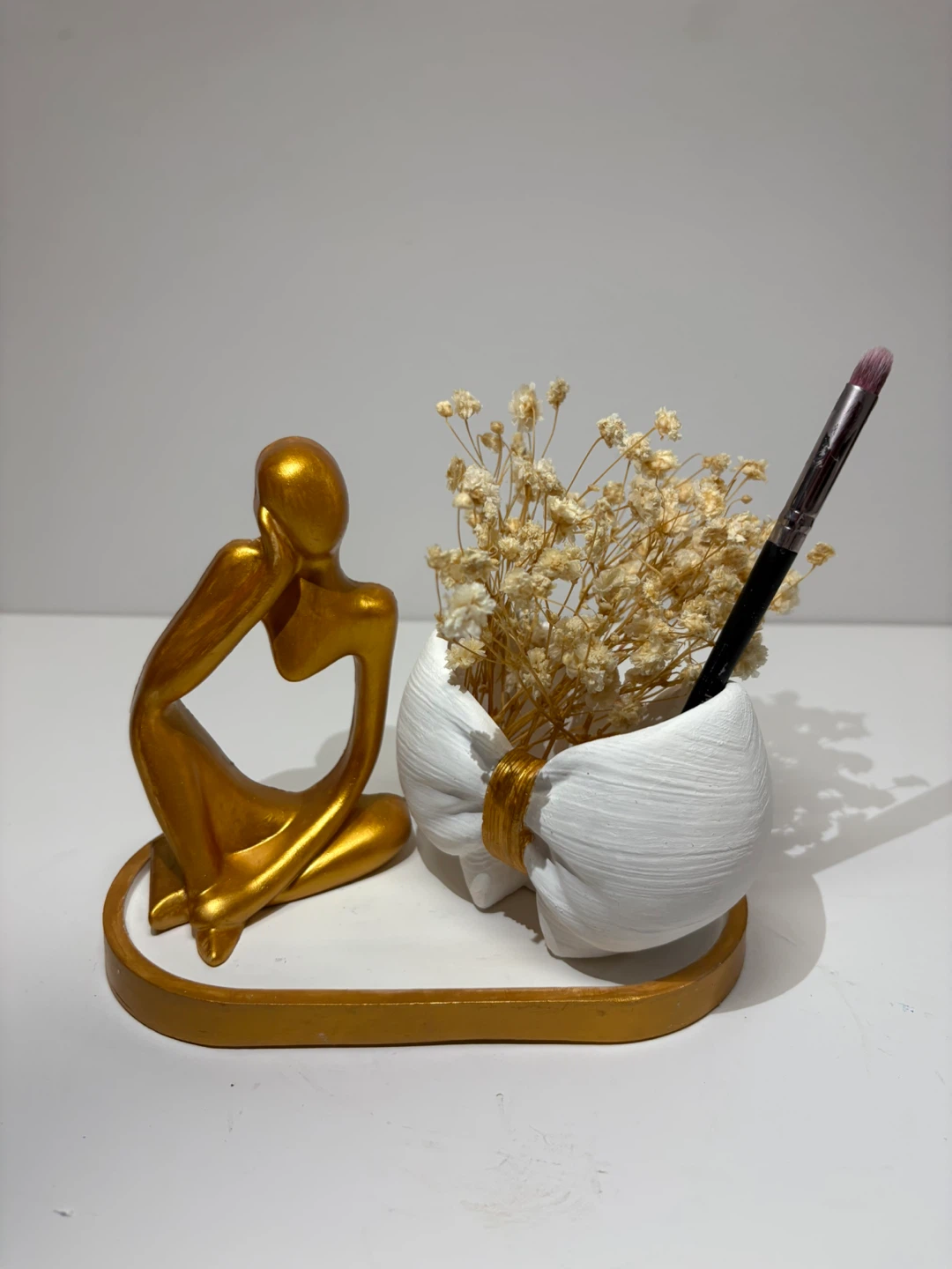 Minimalist Thinker Statue & Bow Accent Tray | Handmade decor