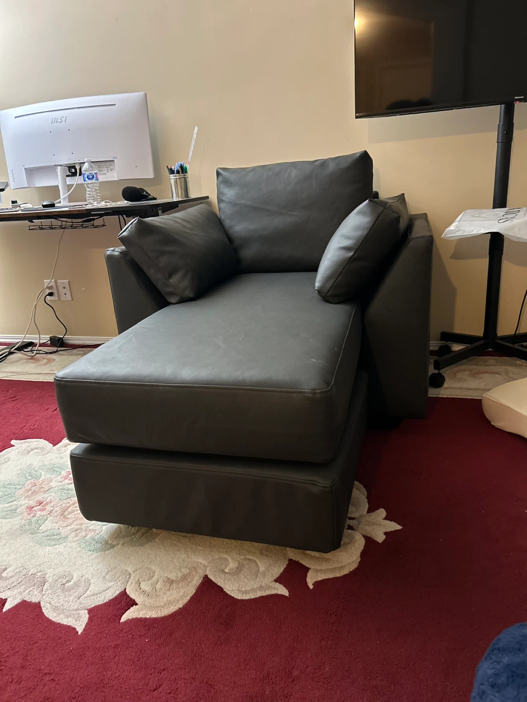 Black Faux Leather Chaise - photo 2