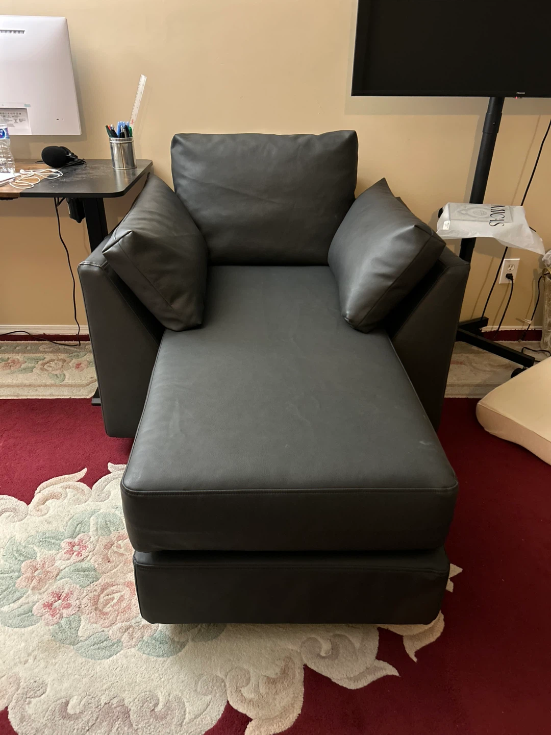Black Faux Leather Chaise
