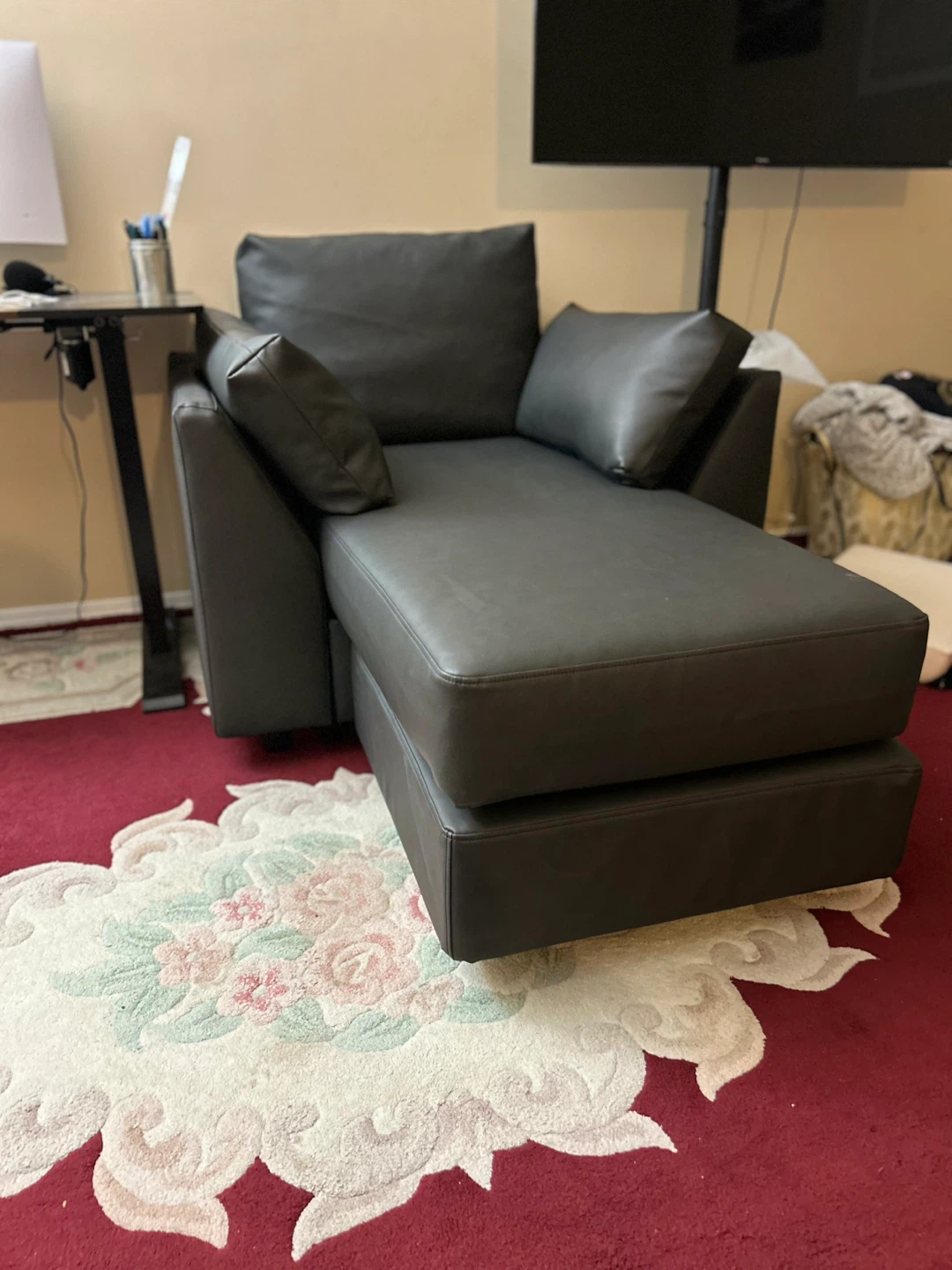 Black Faux Leather Chaise - photo 3