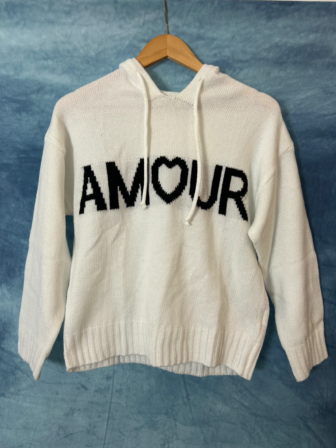 ‘Amour’ White Knit Hoodie