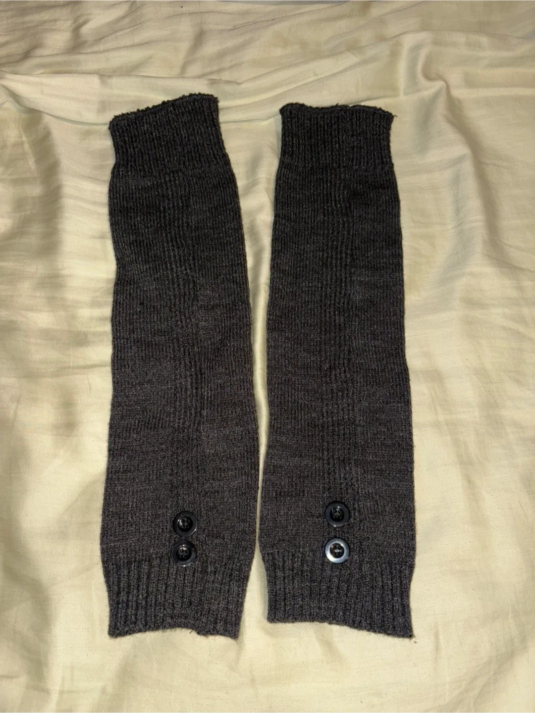 Grey Knit Leg Warmers with Buttons