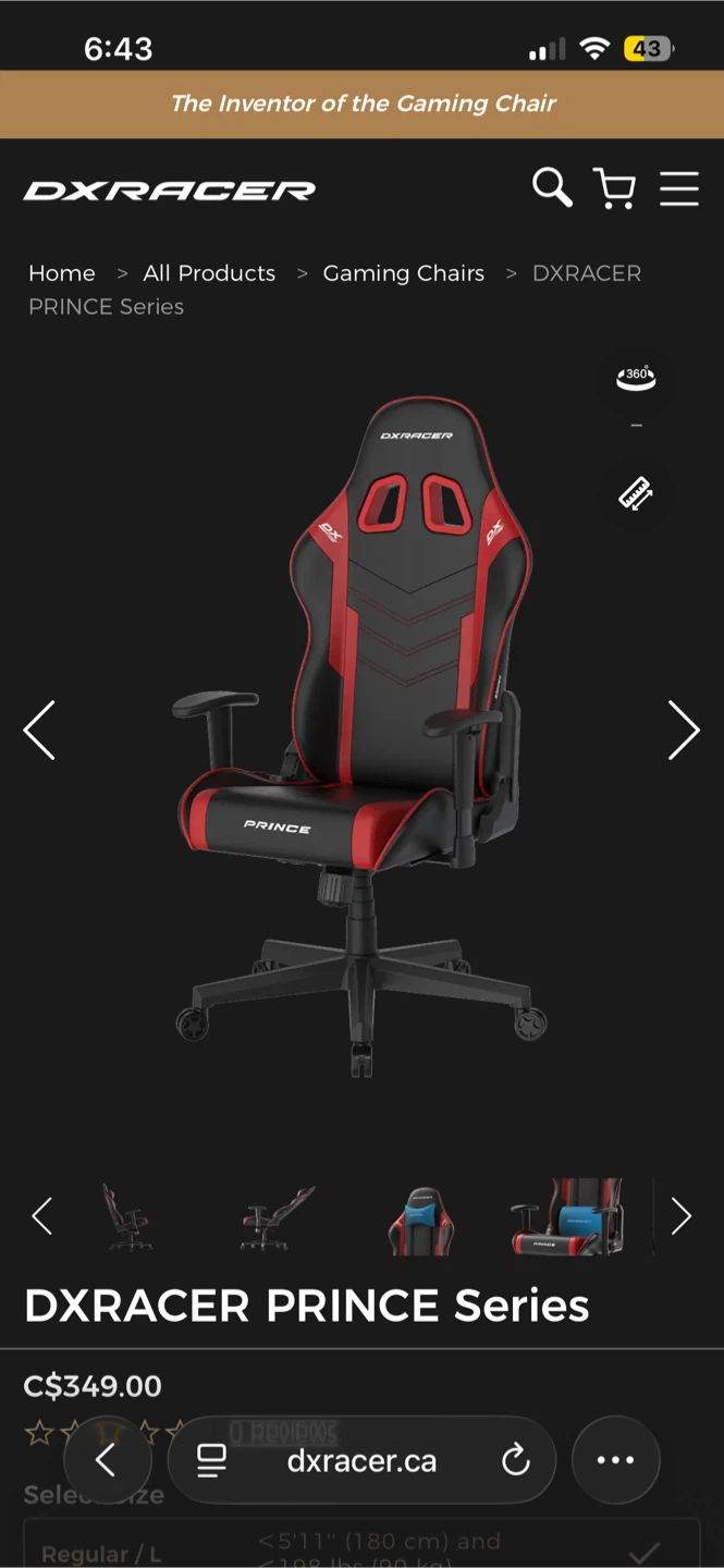 DXRacer Prince Series Gaming Chair - Orange/Black - photo 2