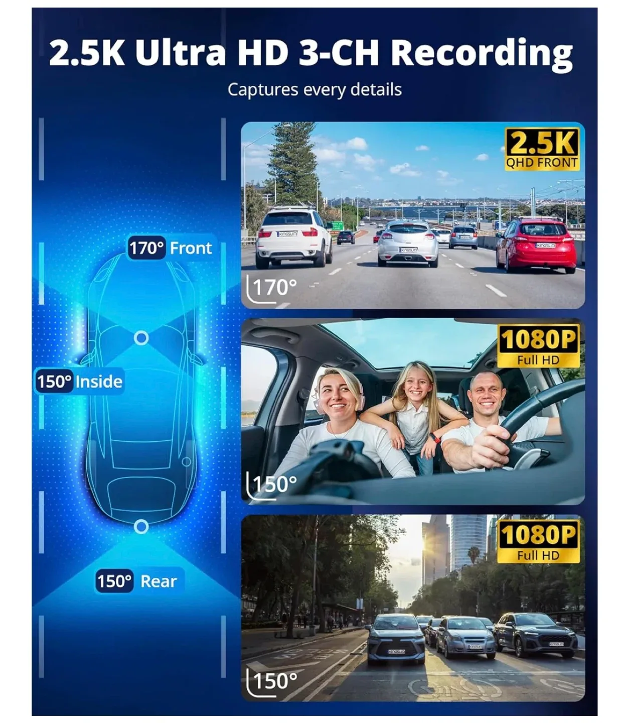 Dash Cam Front and Rear Inside, 3-Channel 2.5K FHD, New. Sealed. image indicator(3)