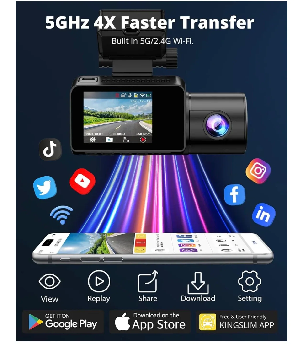 Dash Cam Front and Rear Inside, 3-Channel 2.5K FHD, New. Sealed. image indicator(7)