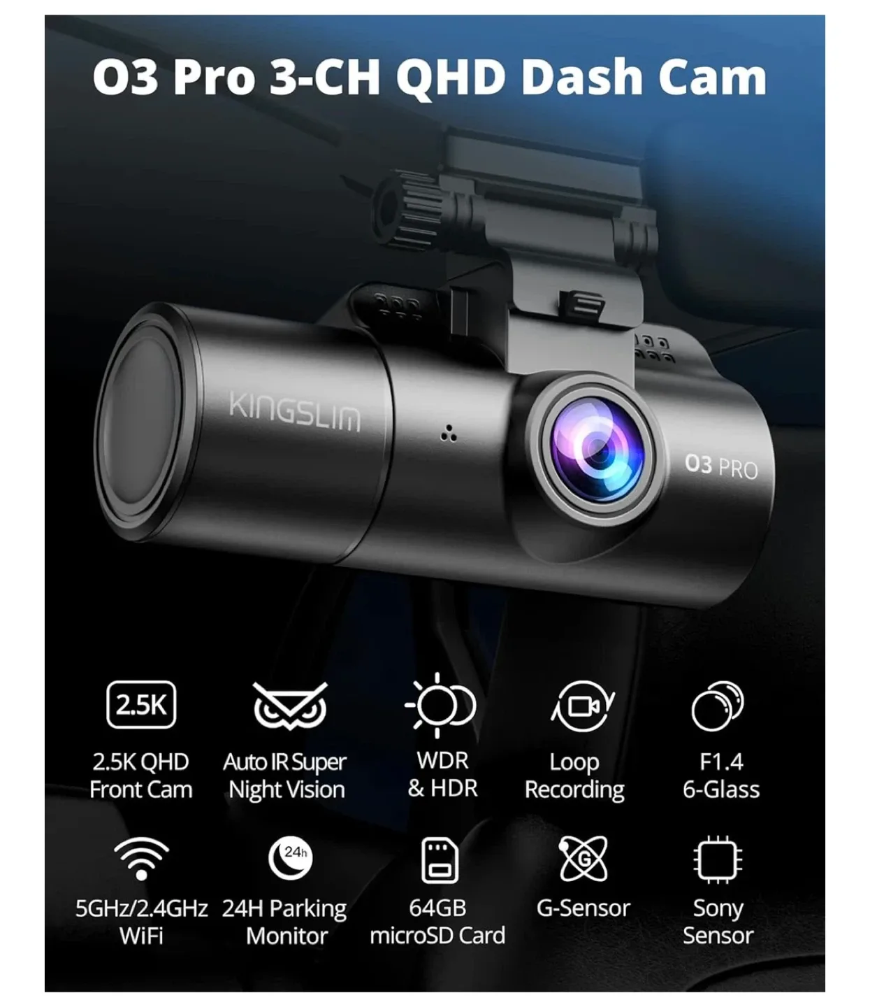 Dash Cam Front and Rear Inside, 3-Channel 2.5K FHD, New. Sealed. image indicator(2)