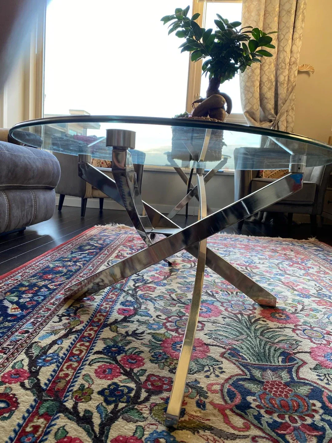 Glass Top Coffee Table with steel Base image indicator(3)