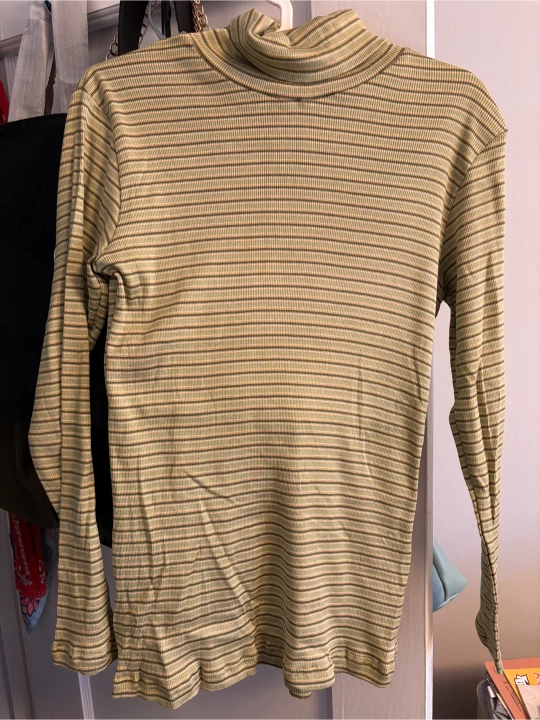 Silk Striped Turtleneck Top