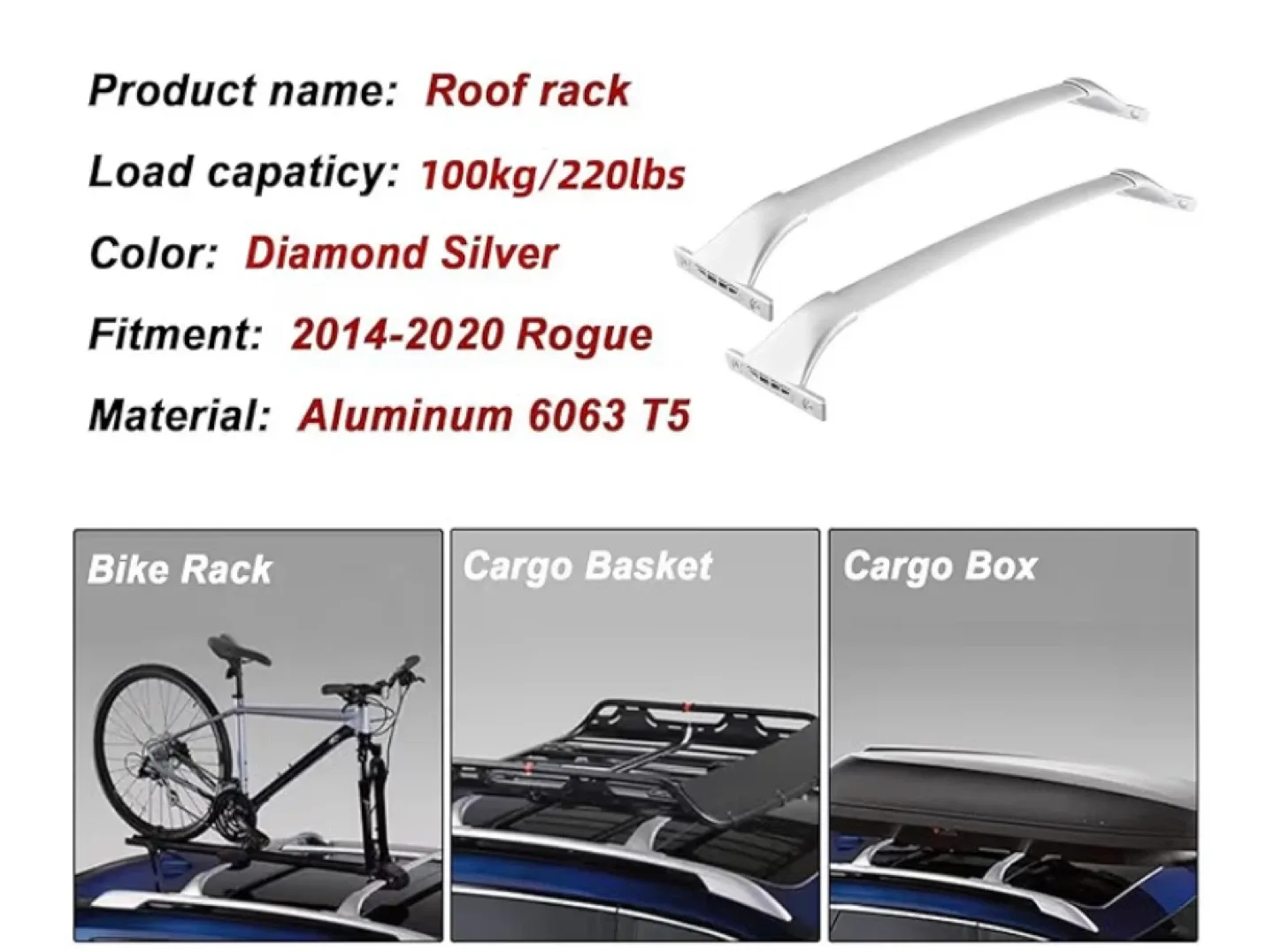 Roof Rack Cross Bars for 2014-2020 Rogue with Side Rails image indicator(2)