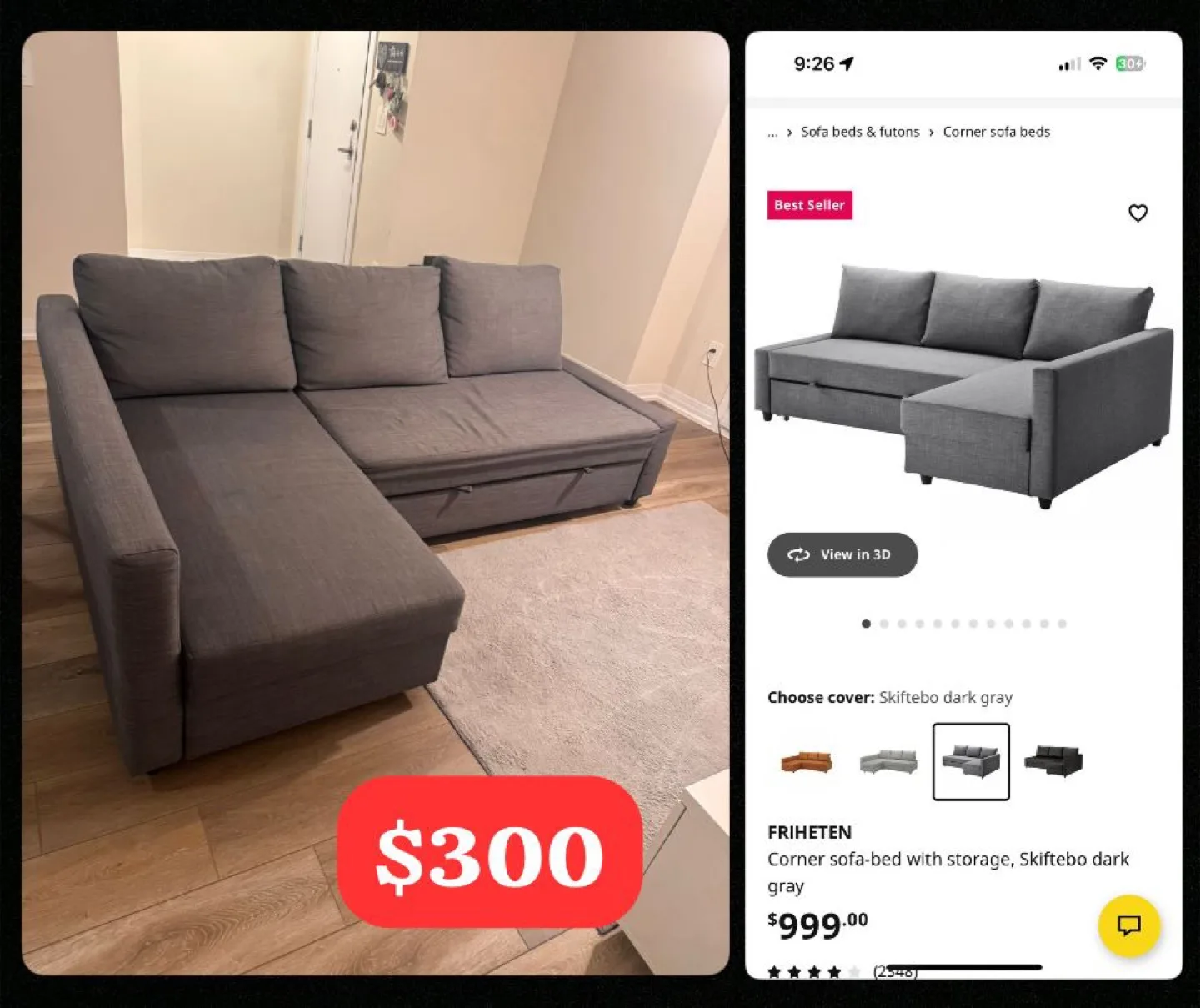 IKEA FRIHETEN Corner Sofa-bed - Skiftebo Dark Gray