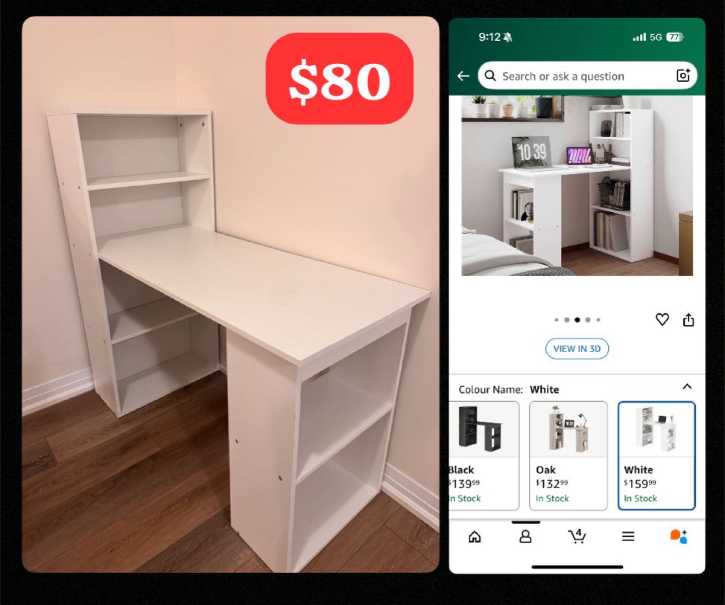 White Desk with Shelves - Like New!