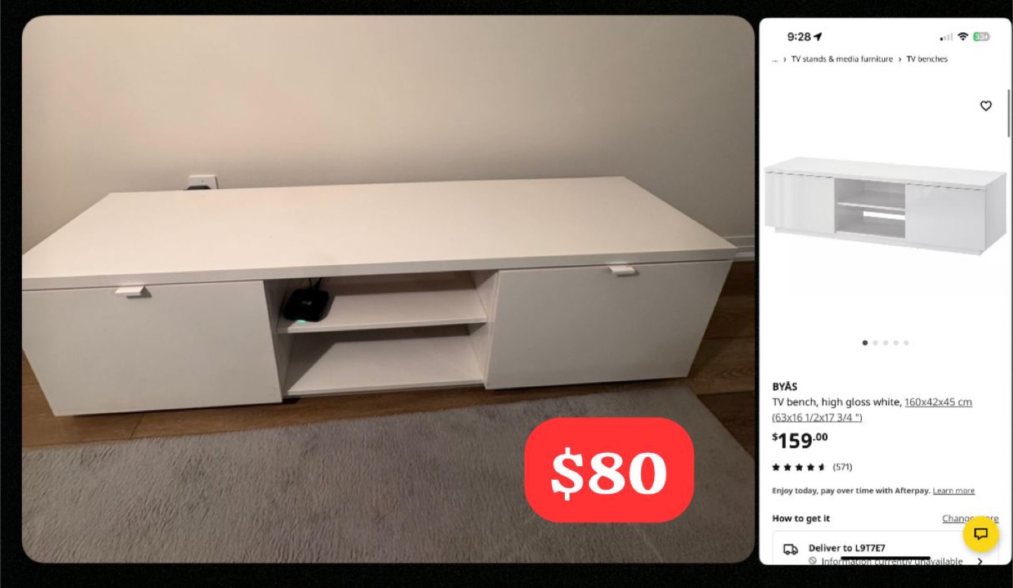 IKEA BYÅS TV Bench - High Gloss White