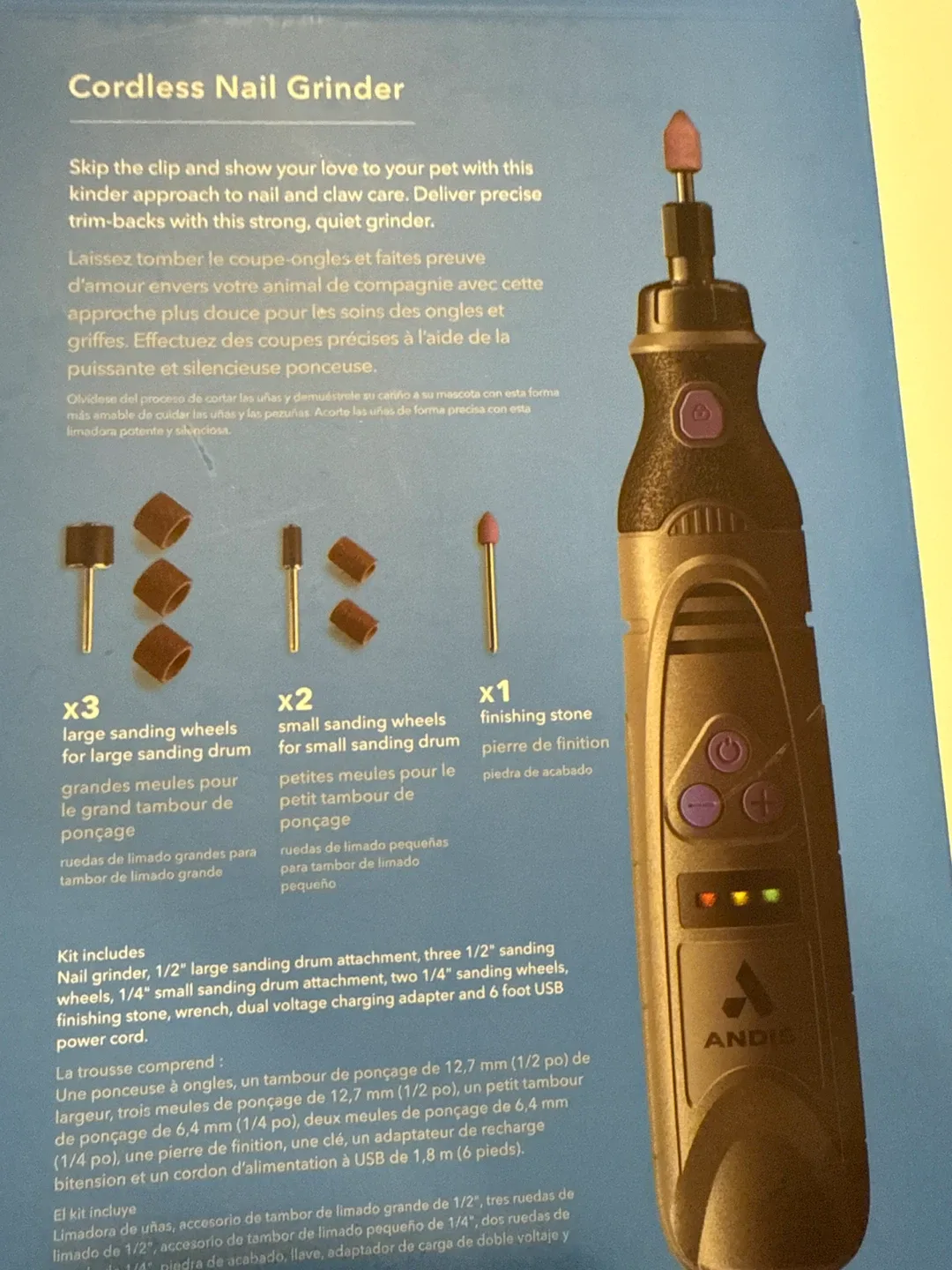 Andis Cordless Pet Nail Grinder - 12-Piece Kit image indicator(2)