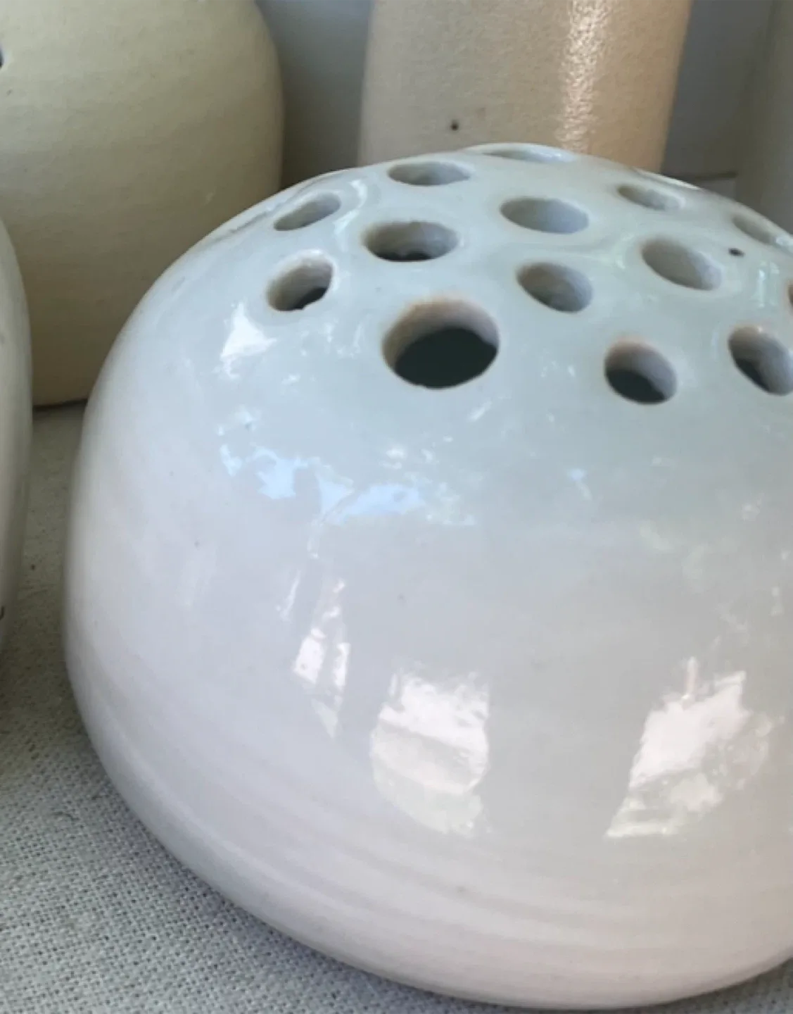 Ceramic Flower Frog in Warm White thumbnail