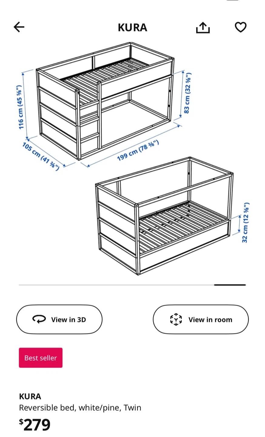 IKEA KURA Reversible Bed - White/Pine, Twin - photo 4