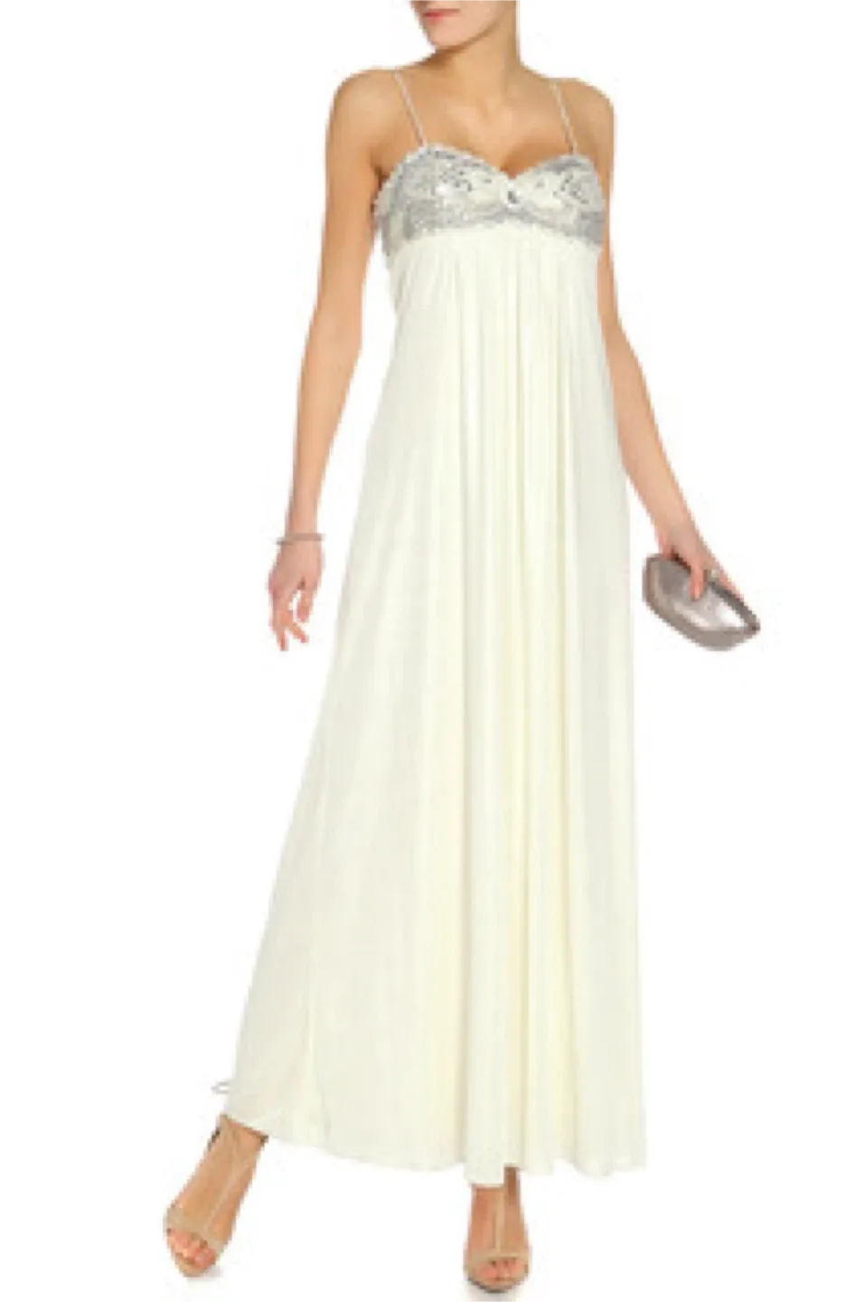 Mignon Ivory/Silver Embellished Beaded Jewel Gown size 10