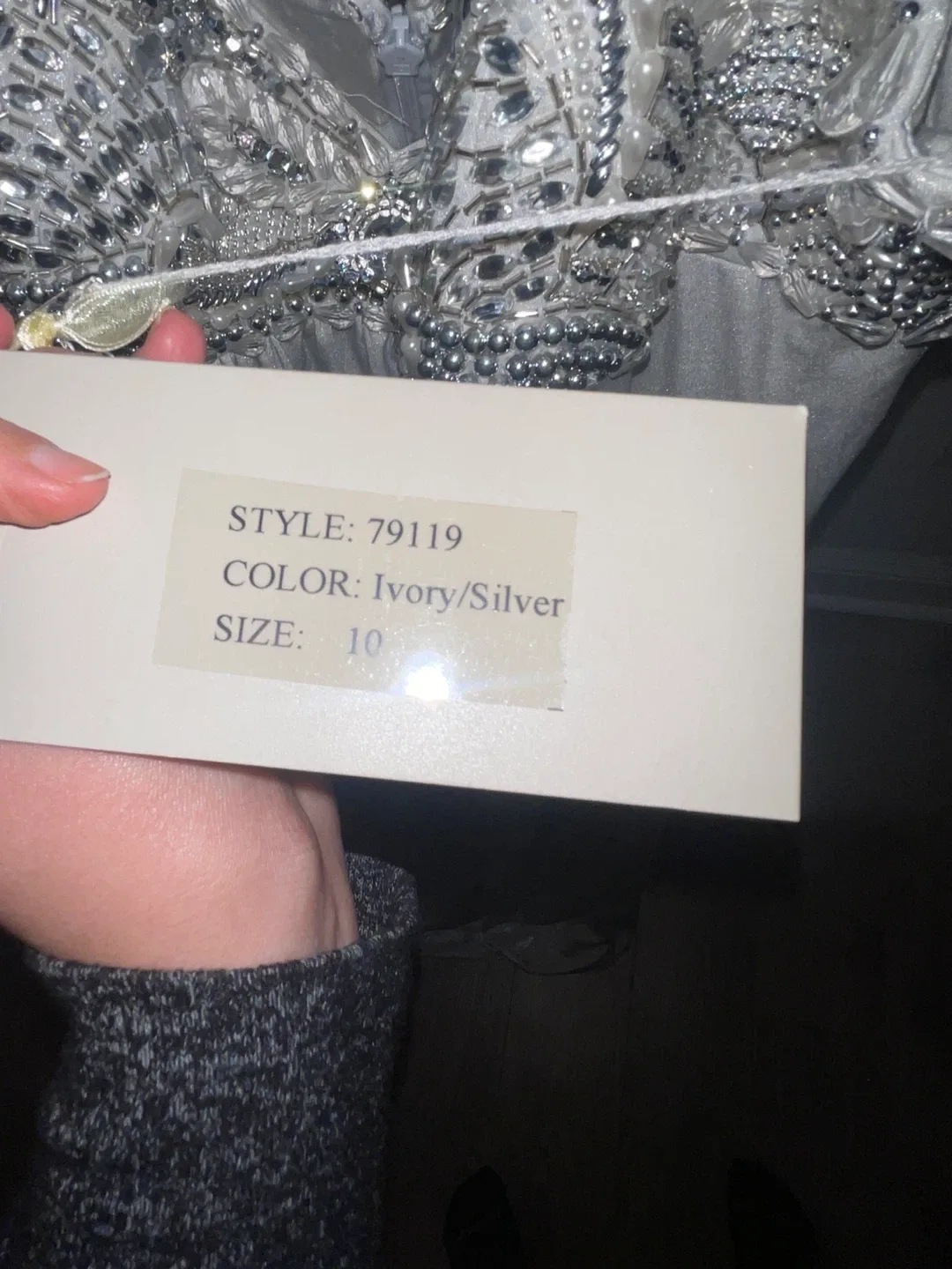 Mignon Ivory/Silver Embellished Beaded Jewel Gown size 10 image indicator(6)