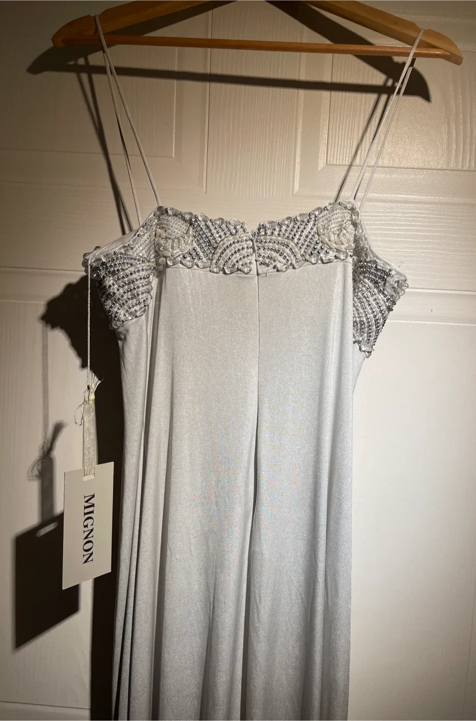 Mignon Ivory/Silver Embellished Beaded Jewel Gown size 10 image indicator(7)