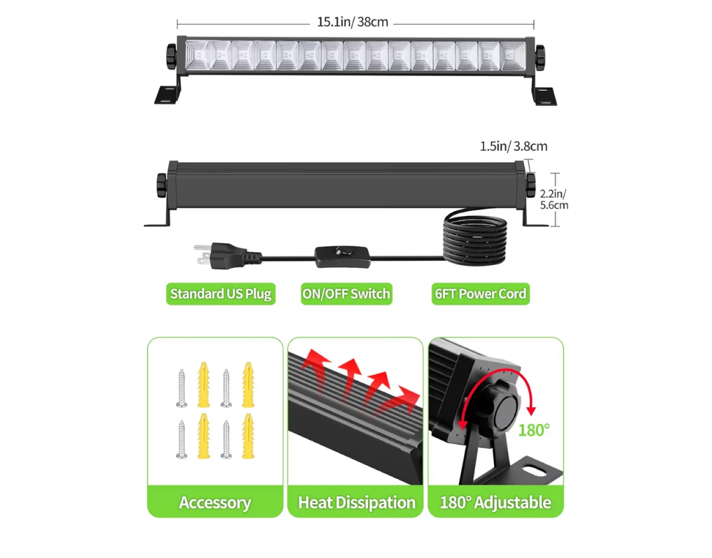 Black Light Bar, 15.1in/38cm, Adjustable Stand