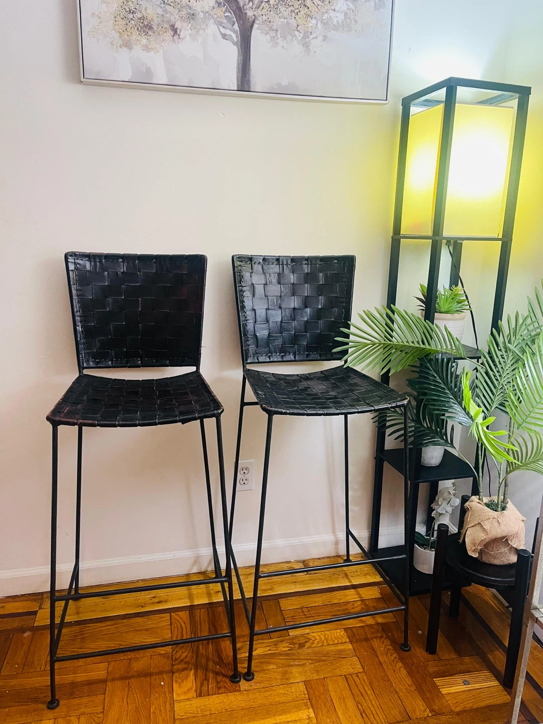 Woven Leather Bar Stools - Set of 2(Moving out)