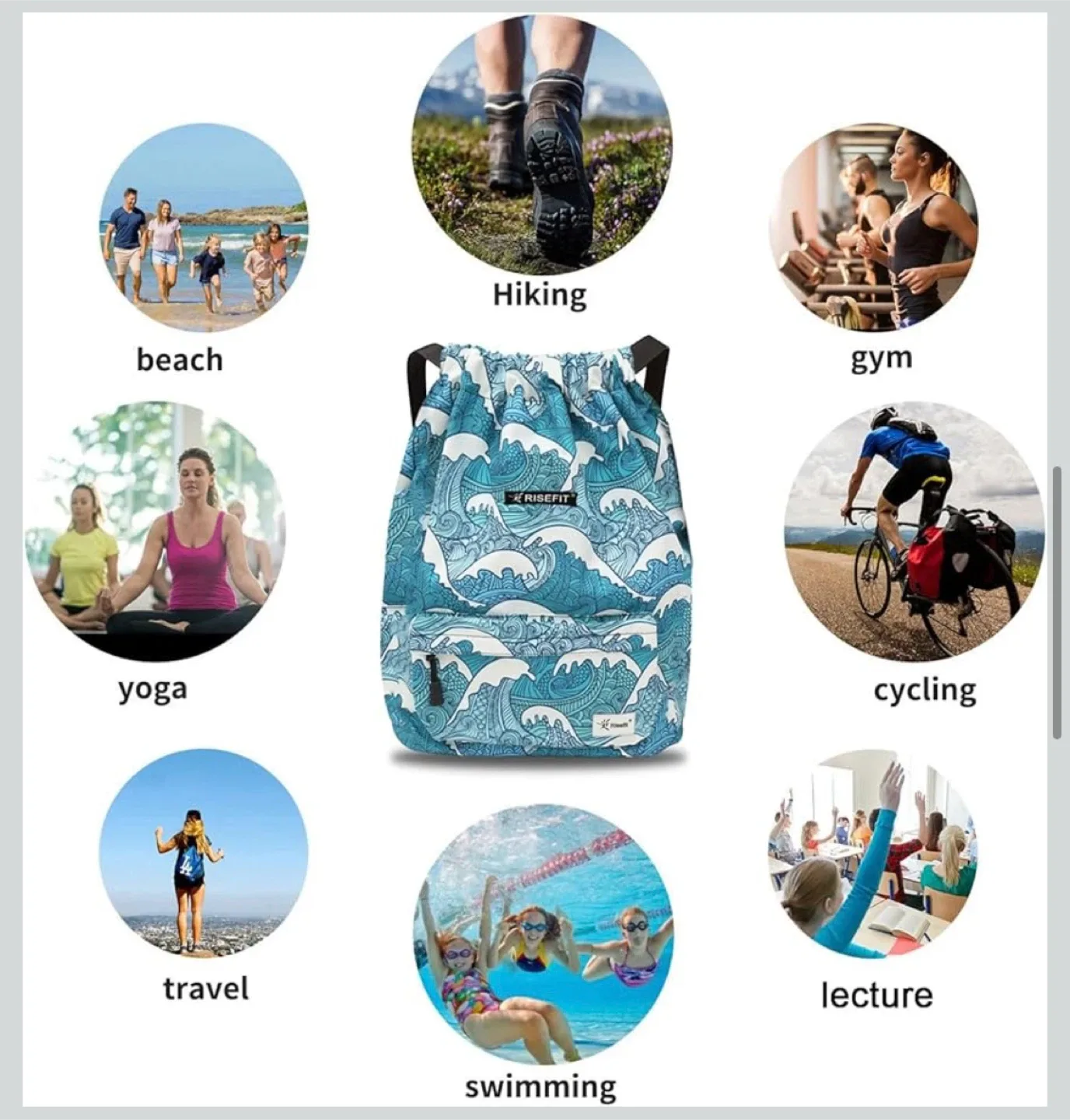 RISEFIT Drawstring Backpack - Blue Wave Pattern image indicator(4)