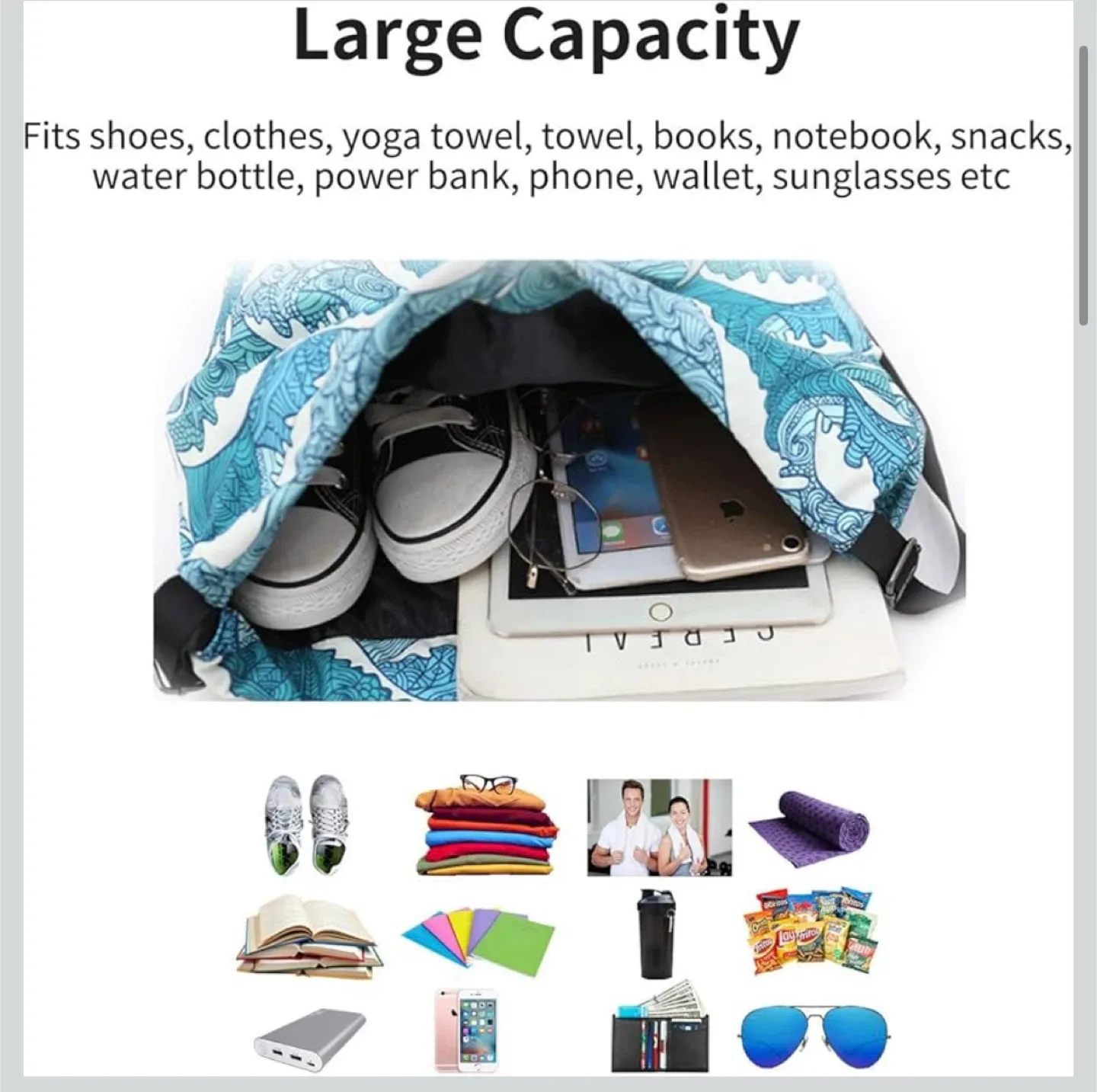 RISEFIT Drawstring Backpack - Blue Wave Pattern image indicator(3)