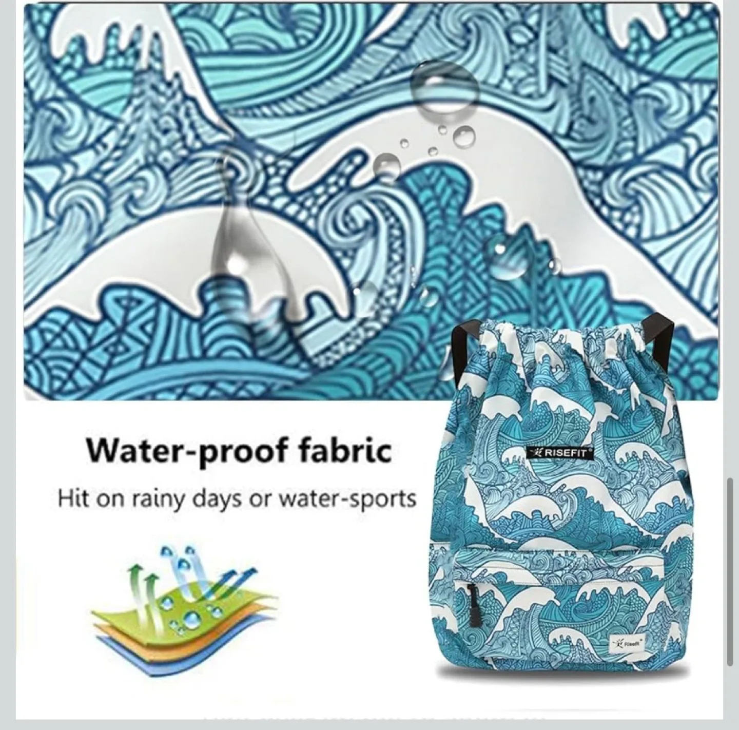 RISEFIT Drawstring Backpack - Blue Wave Pattern image indicator(5)