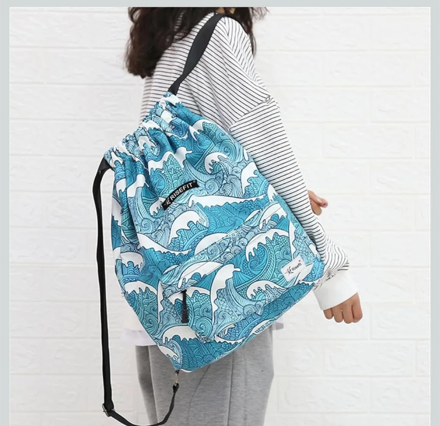 RISEFIT Drawstring Backpack - Blue Wave Pattern image indicator(7)