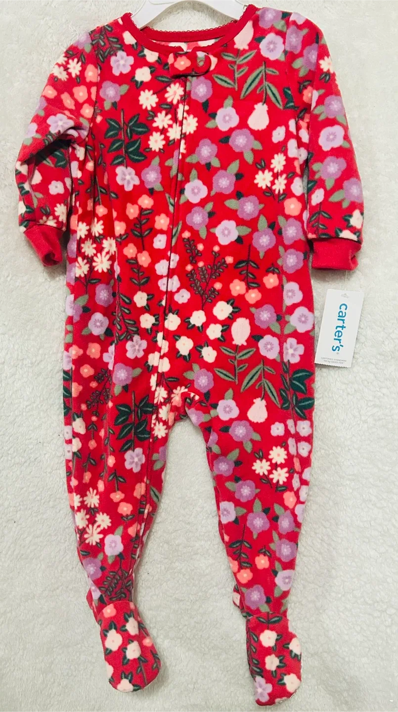NWT 18 Months Girls Toddlers Carter's Red Floral Footed Pajamas image indicator(2)