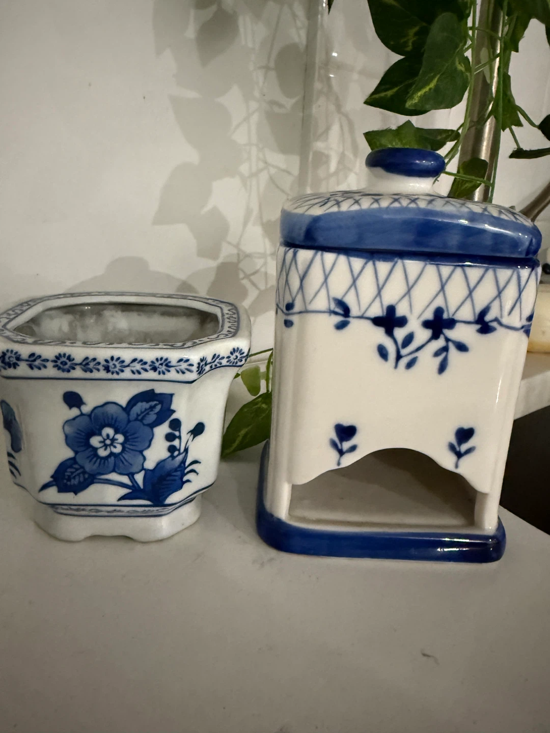 Blue & White Porcelain Flower Pot & tea bag Jar