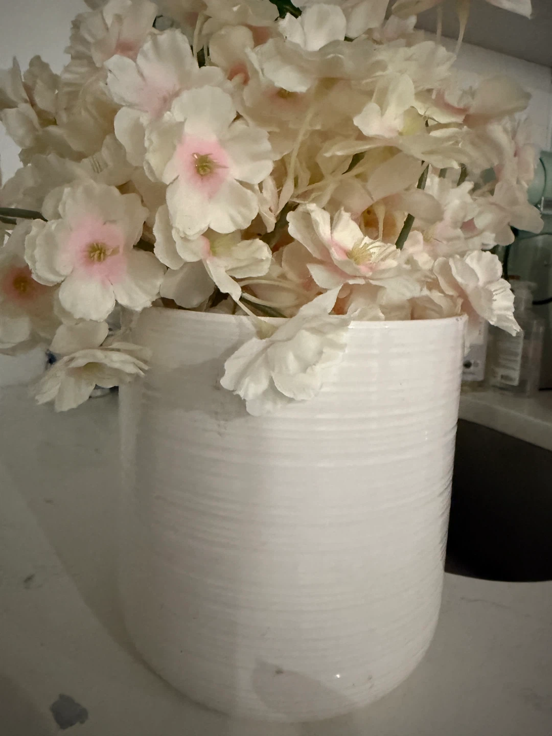 White Ceramic Vase with Faux Flowers