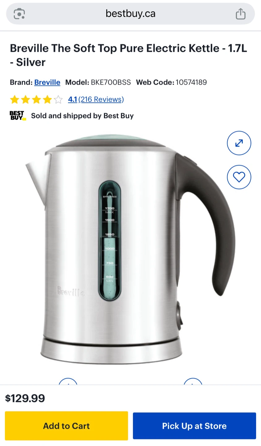 Breville The Soft Top Pure Electric Kettle - 1.7L