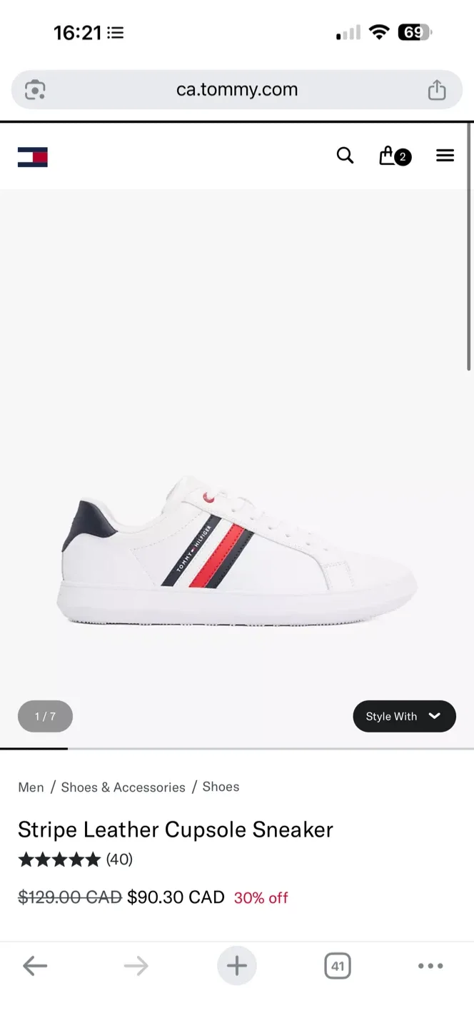Tommy Hilfiger Stripe Leather Cupsole Sneakers - Size 12 image indicator(4)