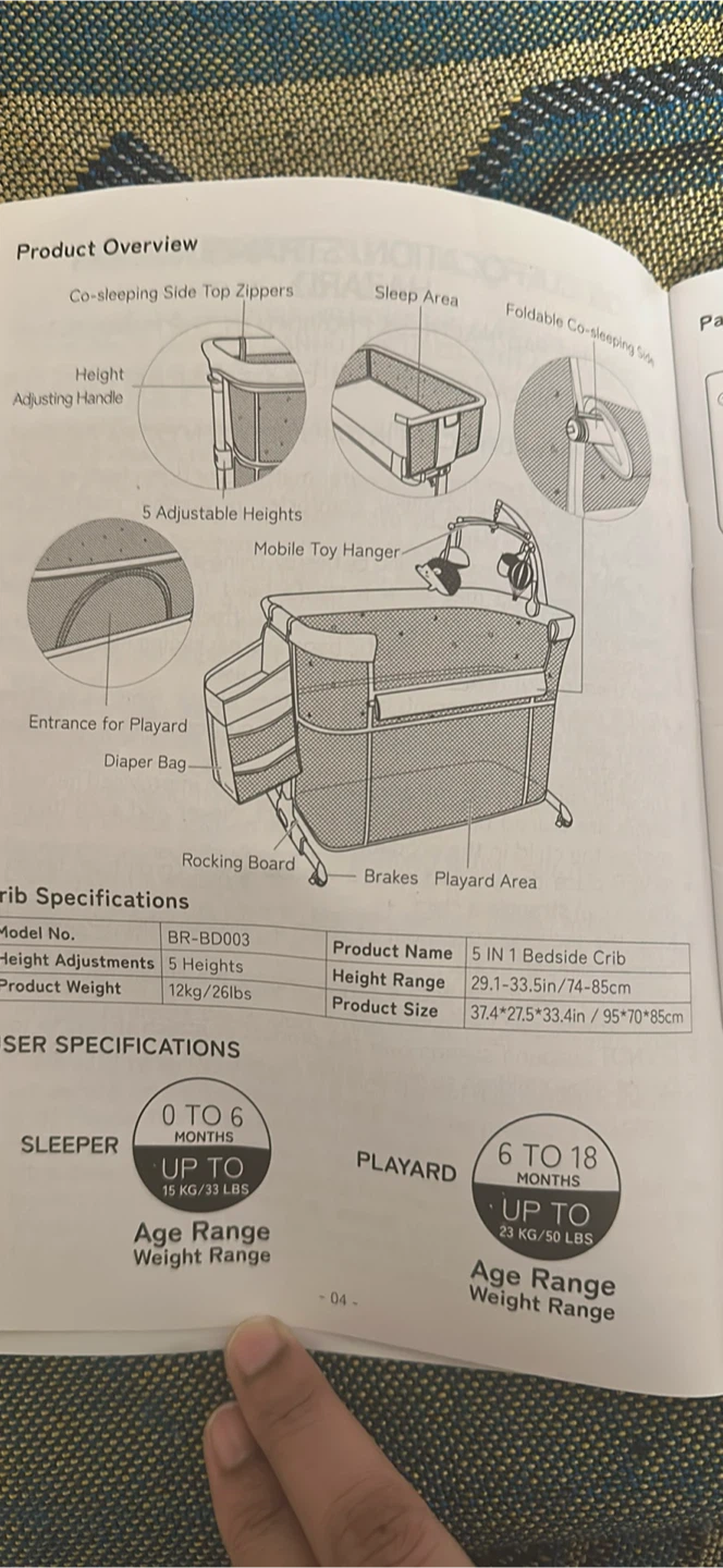 Besrey 5 in 1 Bedside Crib - Grey - photo 4