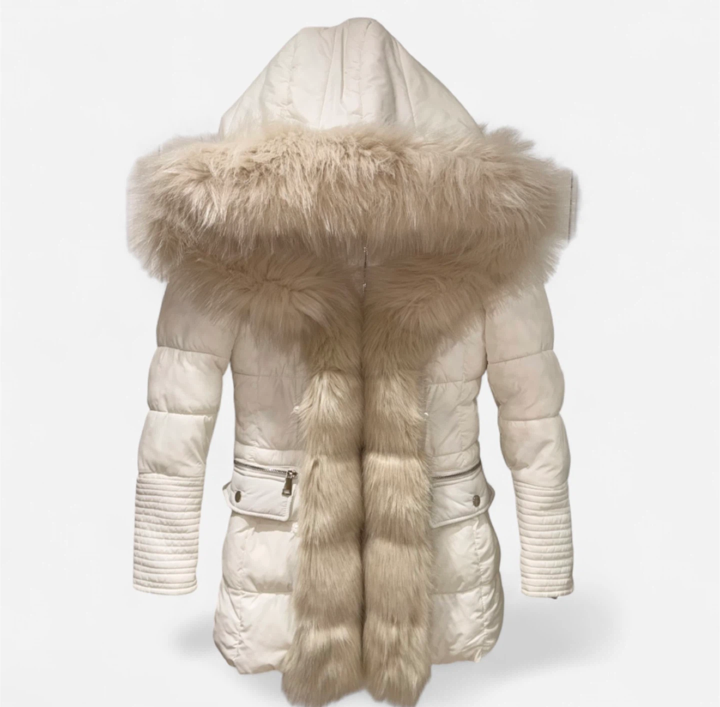 NWOT Y2K Le Chateau White Puffer Winter Coat Faux Fur Trim