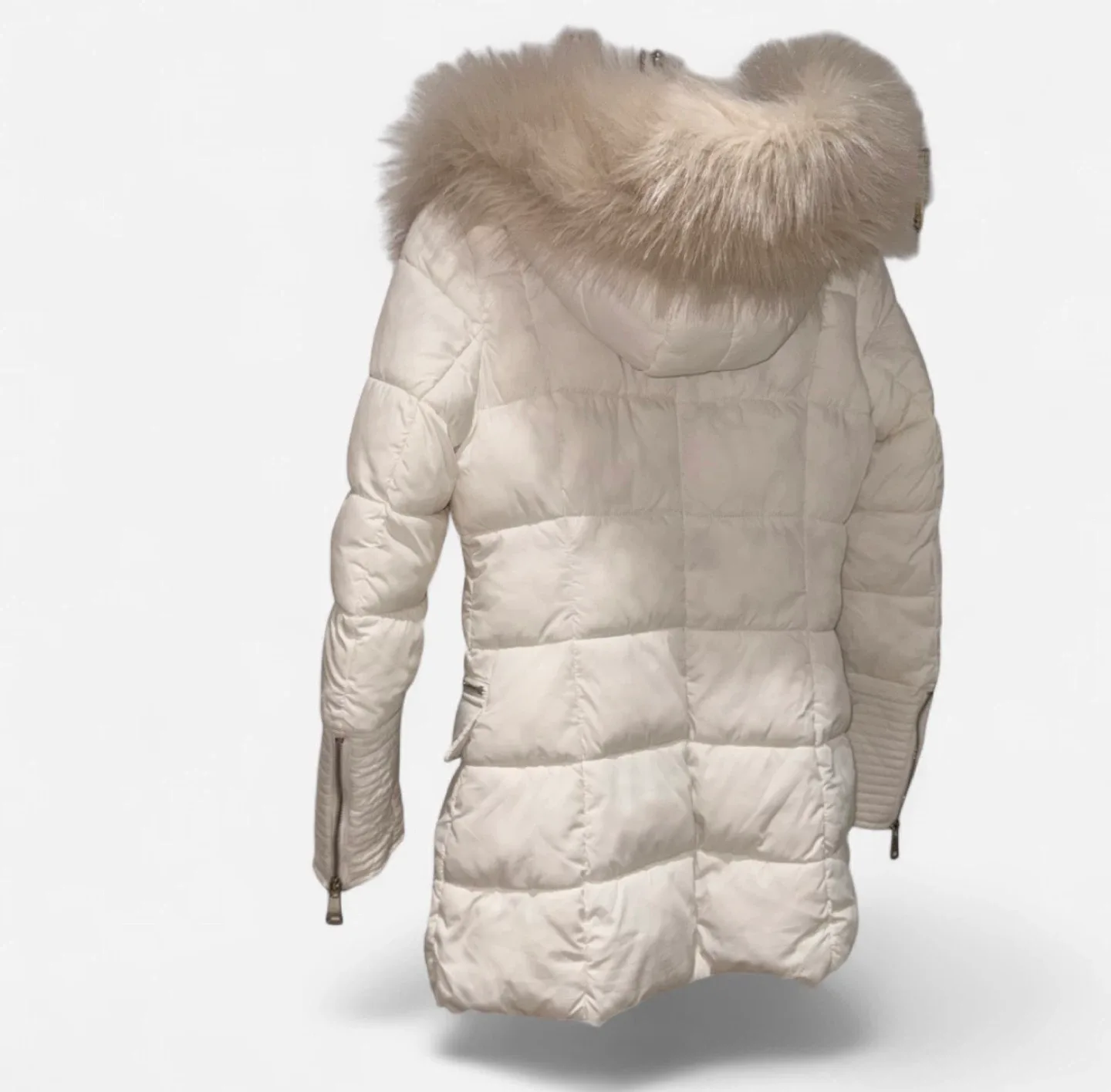 NWOT Y2K Le Chateau White Puffer Winter Coat Faux Fur Trim image indicator(4)