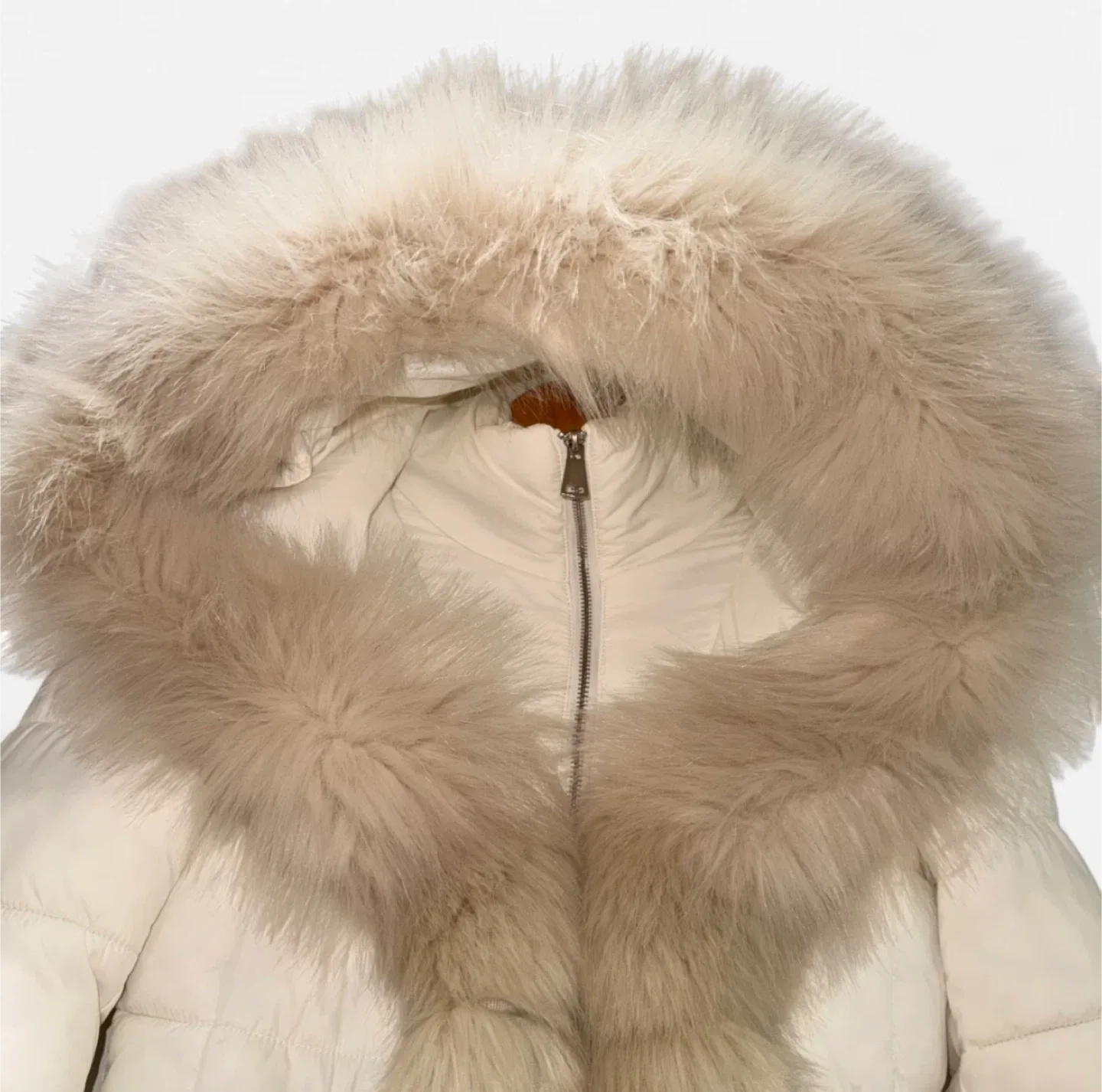 NWOT Y2K Le Chateau White Puffer Winter Coat Faux Fur Trim image indicator(10)
