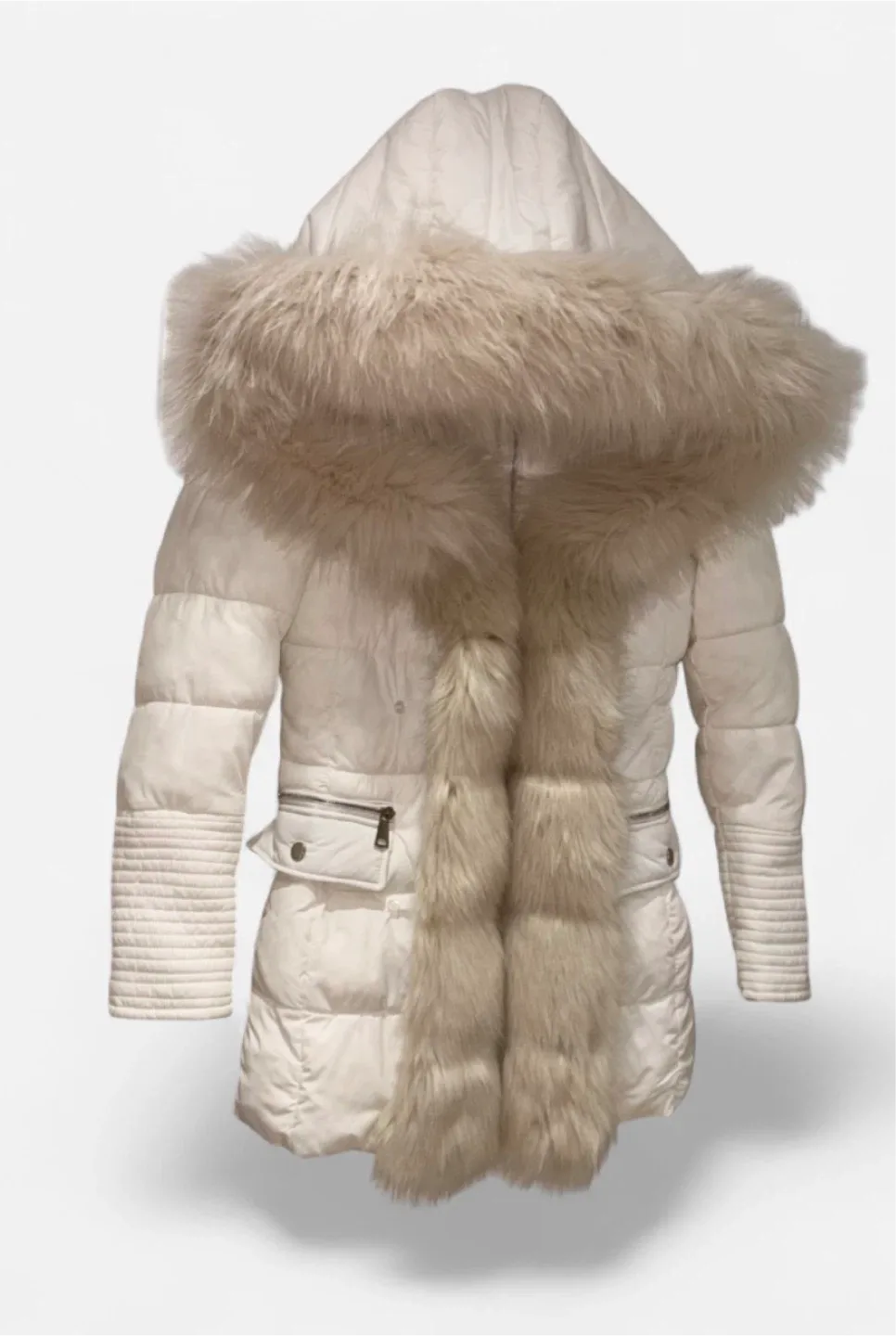 NWOT Y2K Le Chateau White Puffer Winter Coat Faux Fur Trim image indicator(6)