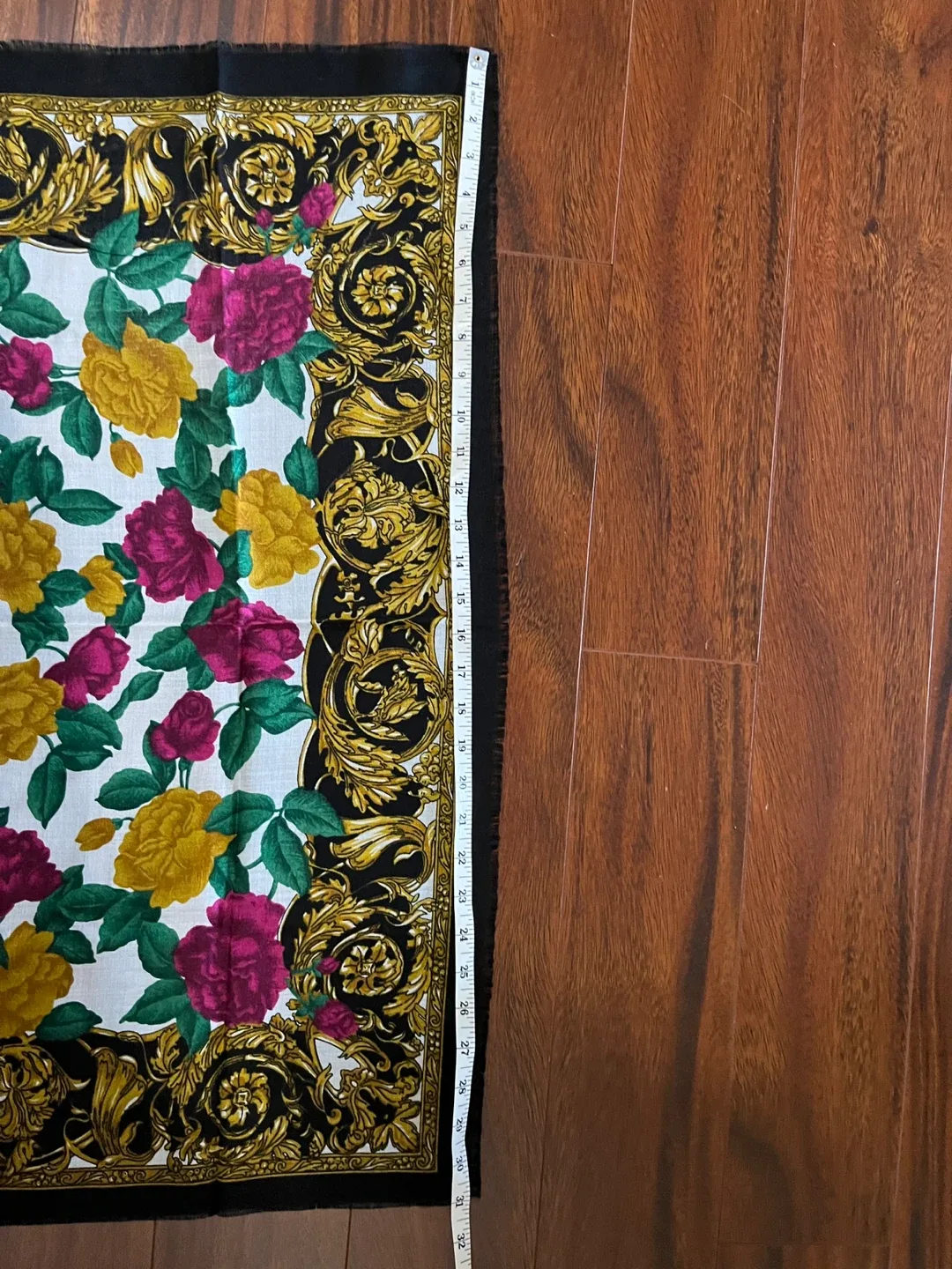 Vintage floral baroque scarf, made in Japan, 31x30” image indicator(4)