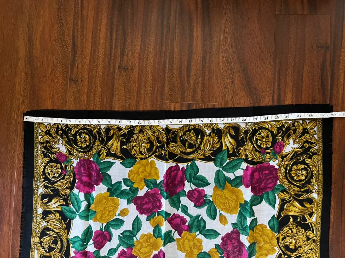 Vintage floral baroque scarf, made in Japan, 31x30” image indicator(5)