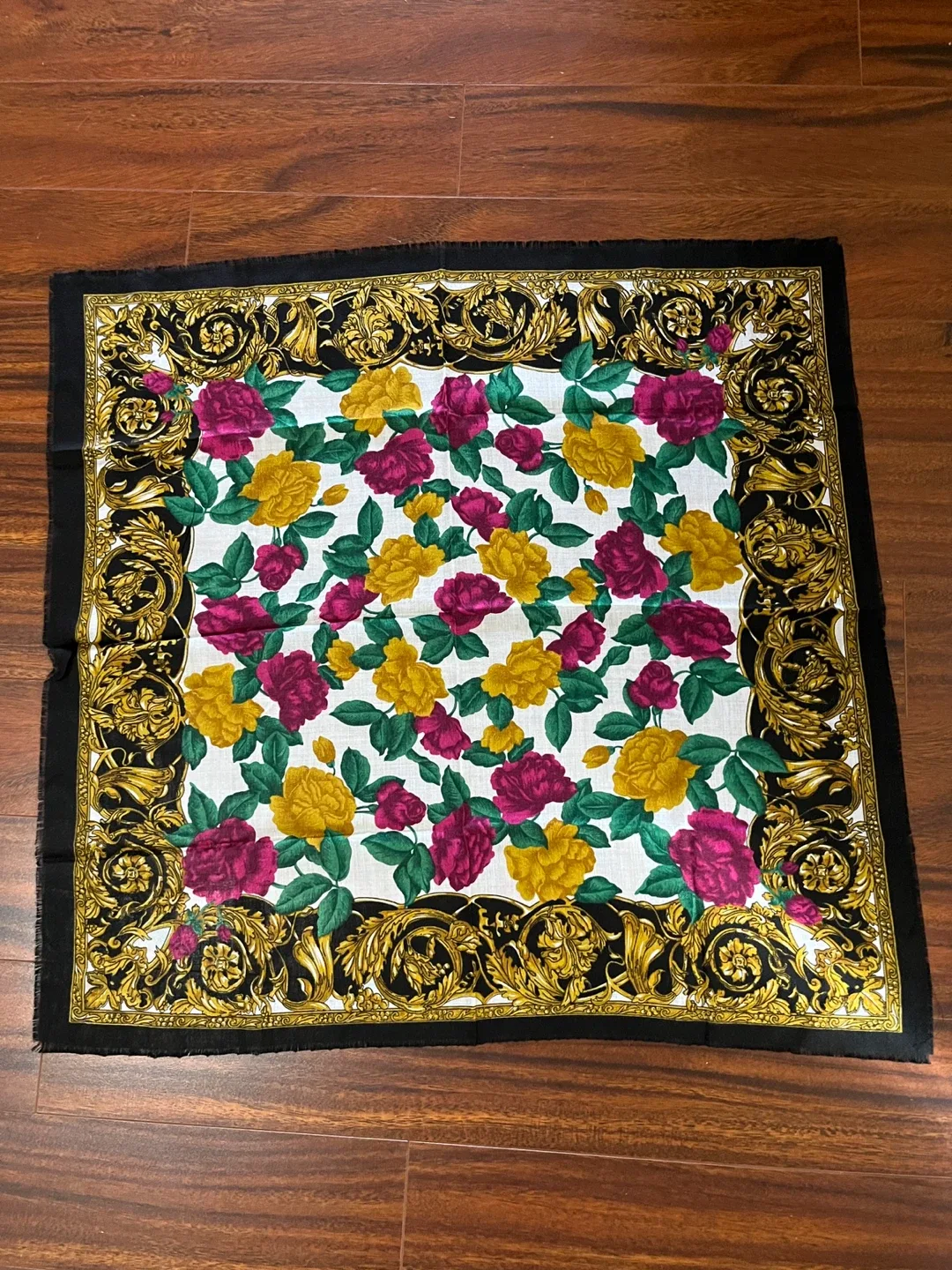 Vintage floral baroque scarf, made in Japan, 31x30”