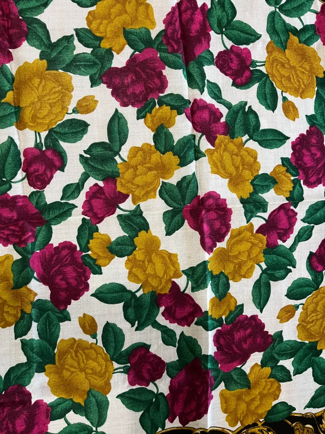 Vintage floral baroque scarf, made in Japan, 31x30” image indicator(3)