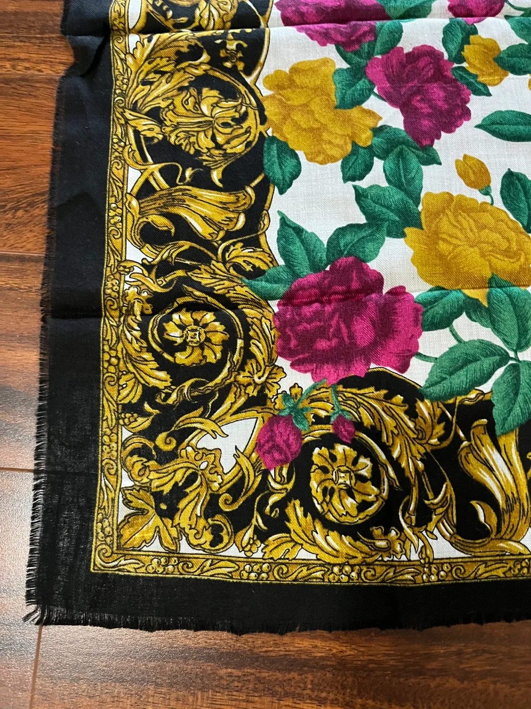 Vintage floral baroque scarf, made in Japan, 31x30” image indicator(2)