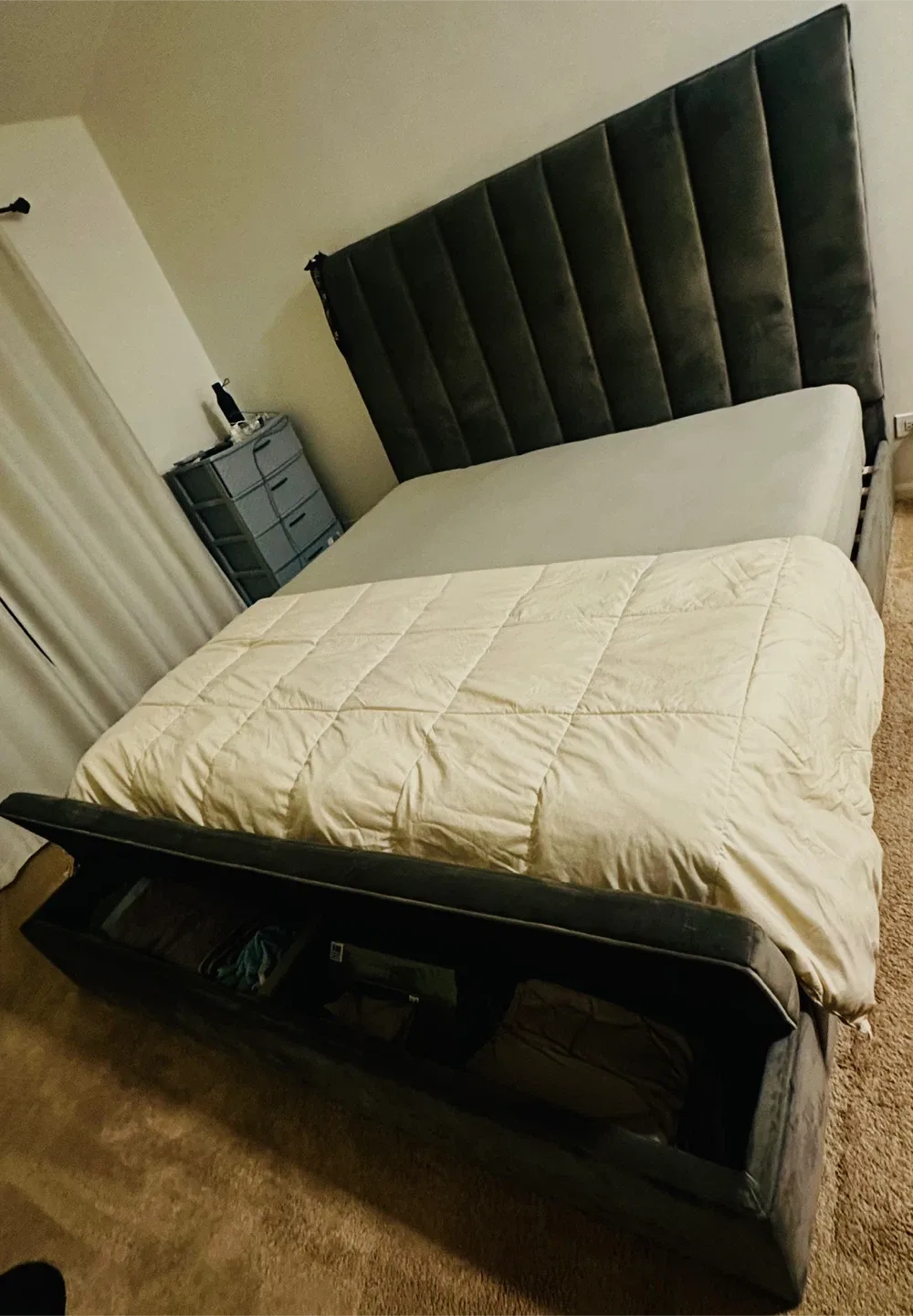 Gray Velvet King Bed with Storage